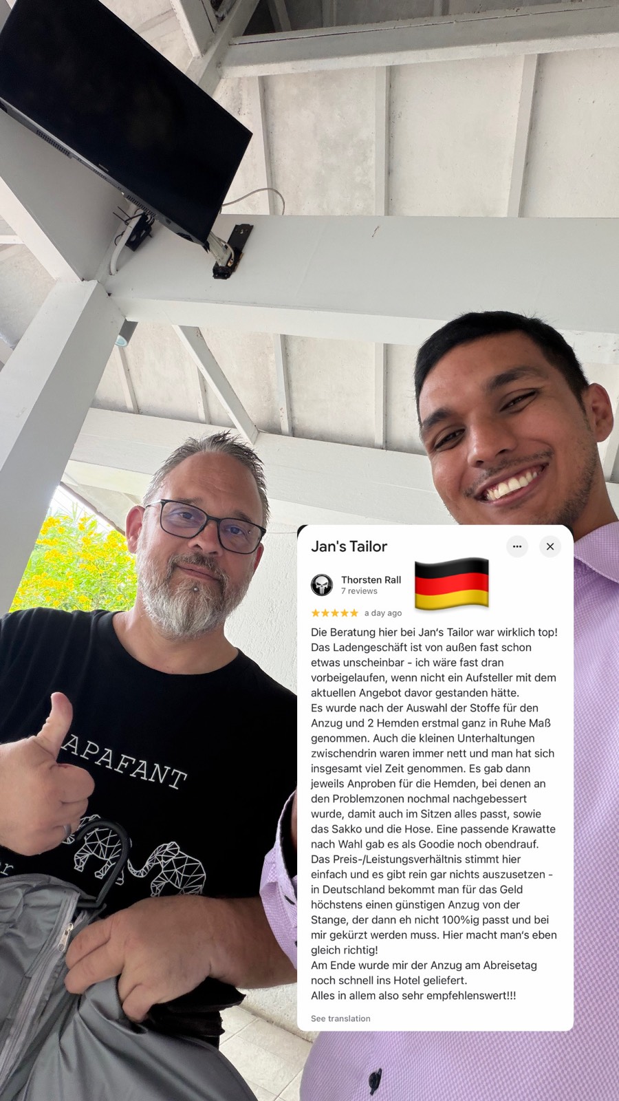 Client with a 5-star review after a hotel suit delivery