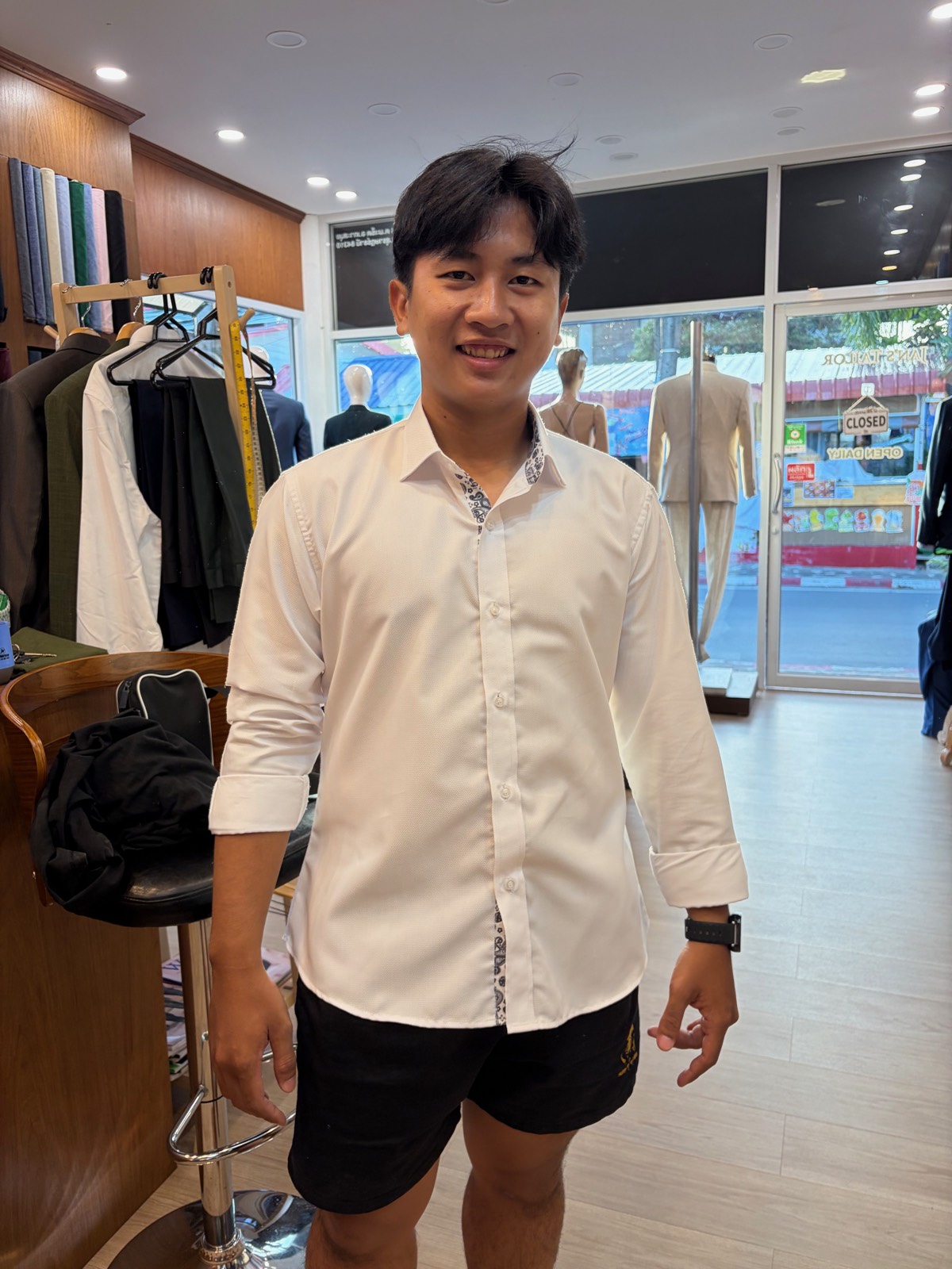 Client in a custom white dress shirt